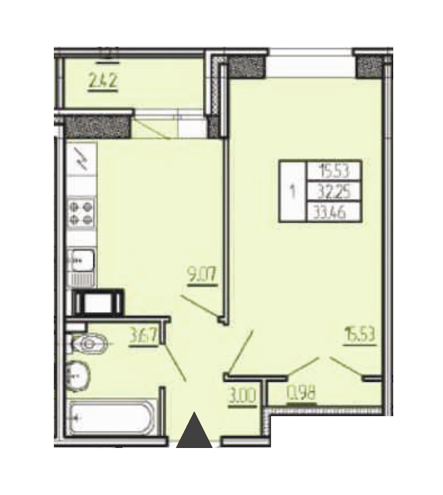 1-комнатная квартира 33.46 м², 16/17 эт., ЖК «Стороны Света»